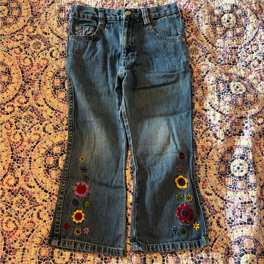 Vintage Y2K Sonoma Kids Blue Jeans with Floral Embroidery